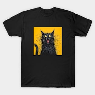 Shocked black cat T-Shirt